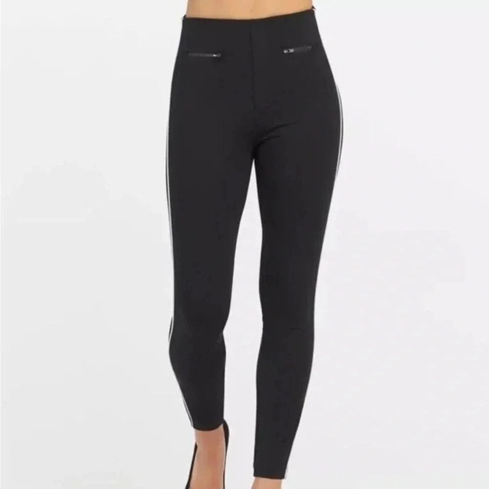 Spanx Perfect Pants Ankle Piped Skinny Ponte Knit Navy Blue